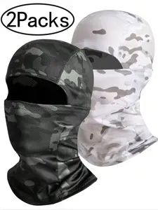 2Pcs-Winter Warm Motorcycle Helmet Cover, Fleece Lined Cycling Face Mask, Tactical Mask, Camouflage Headset Gloves Set, Unisex Riding Gear, Motorcycle Protective Gear