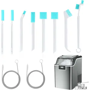 Ice Machine Cleaner Brush Kits,Countertop Ice Maker Cleaning Tools Accessories-2 Pcs Extra Long Pipe Drain Cleaners Brush and 8 count Small Crevice Cleaning Brush for Tight Spaces