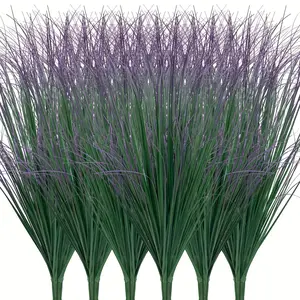 12pcs Artificial Grass Plants, Artificial Shrub Wheatgrass, Artificial Tall Grass Fake Plants for Outdoor Decoration, Artificial Green Stems Weed for Room Indoor Home Decoration, Green Purple Tai, Lifelike Fake Plant, Artificial Faux Plants