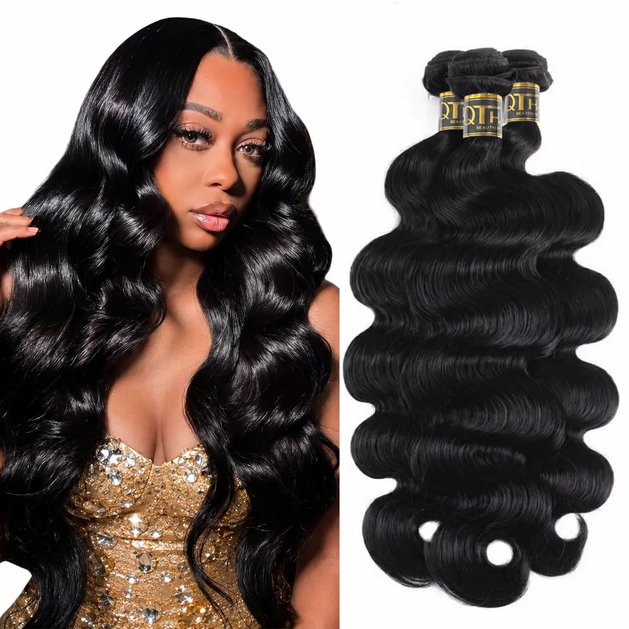 QTHAIR 16A Brazilian Body Wave Bundles 100% Unprocessed Virgin Human Hair Natural Black 4x4 HD Closure Hair Extensions Traditional Sew in Quickweave for Black Women 12-30 Inches kinky