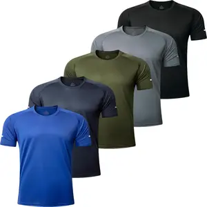 5 Pack Men's Plain Raglan Sleeve Sports Tee, Quick Drying Breathable Round Neck T-shirt, Casual Tops for Gym Workout Running, Men's Sportswear, Summer Outfits, Fashion Men's Top for Daily Wear