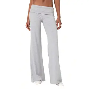 Women’s palazzo yoga pants, foldover flare leggings, low-rise color stretch wide-leg pants, comfortable lounge pants, bootcut bell bottoms, baggy sweatpants, streetwear