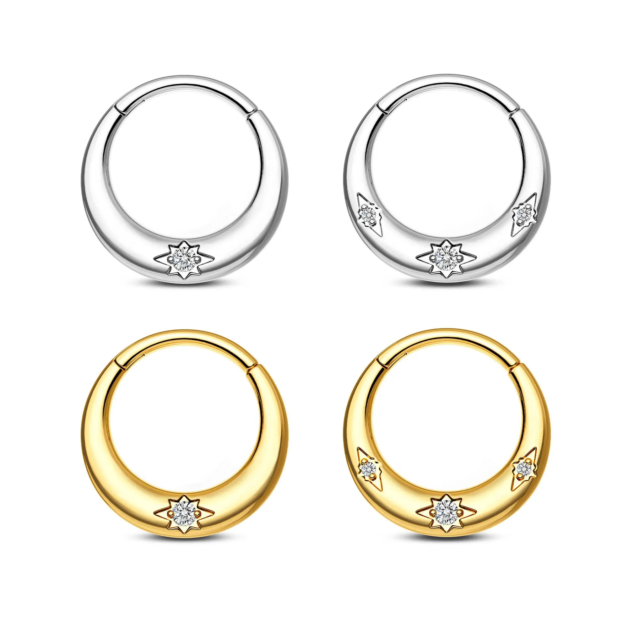 OUFER BODY JEWELRY 16G 316L Stainless Steel Hinged Septum Ring - CZ Rhinestone Accents, Chunky Look, Hinged Nose Hoop, Daily Use Stylish Accessories, Nose Ring Jewelry, Septum Piercing, Nose Rings