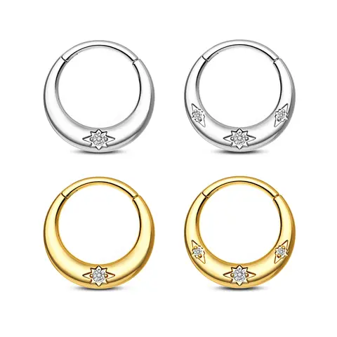 OUFER 16G Hypoallergenic 316L Stainless Steel Hinged Piercing Hoop - 8mm, 10mm, CZ Rhinestones, Chunky Design, Unisex Casual Daily Wear, Nose Ring, Septum Jewelry