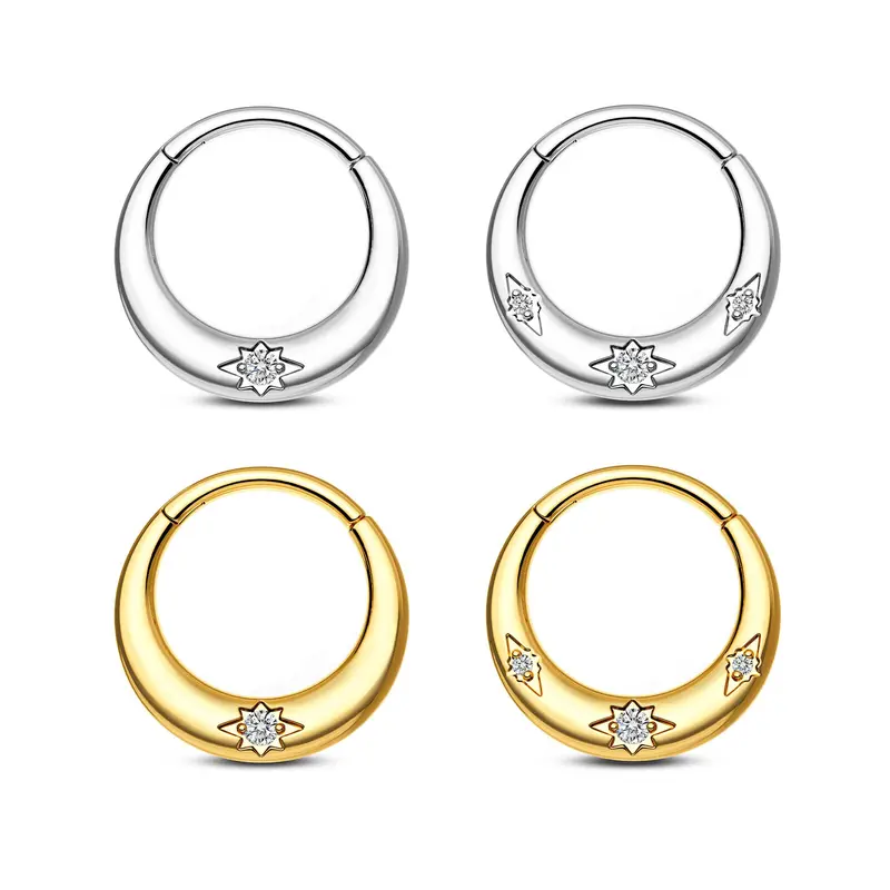 OUFER 16G Hypoallergenic 316L Stainless Steel Hinged Piercing Hoop - 8mm, 10mm, CZ Rhinestones, Chunky Design, Unisex Casual Daily Wear, Nose Ring, Septum Jewelry