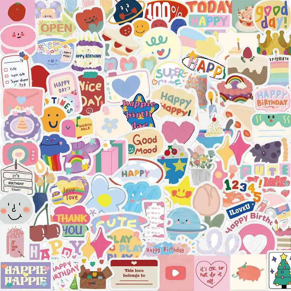 Happy Themed Sticker, 90/1800pcs Cartoon Pattern Decorative Sticker, DIY Decals for Water Bottle, Laptop, Phone Case, Scrapbooking, Ornaments, Durable Adhesive Stickers, Graphic Decal