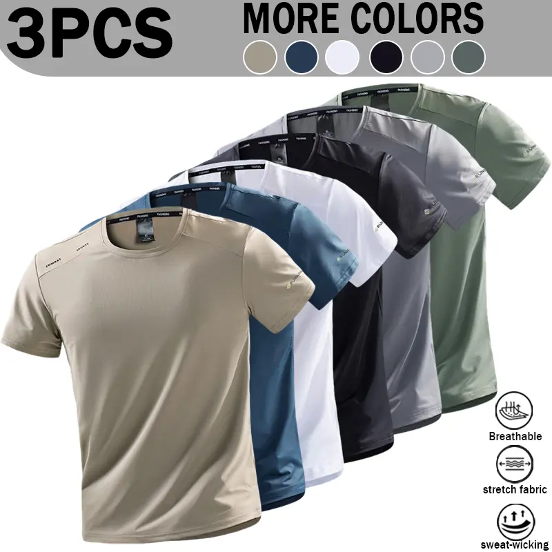 Men's Ice Silk Speed Drying Sports T-shirt for Summer Breathable Cooling Fitness Running Training Short Sleeve