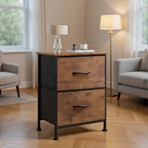 Nightstand with 2 Fabric Drawers, Dresser, End Table, Bedside Table, Bedroom Furniture for Living Room, Entryway