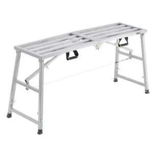 Work Platform With Adjustable Height For Portable Scaffolding, Heavy Duty 800 Lb Load Capacity, Non Slip Surface, Locking Legs, Foldable And Mobile Elevated Work Platform For Construction, Maintenance, Indoor And Outdoor Use
