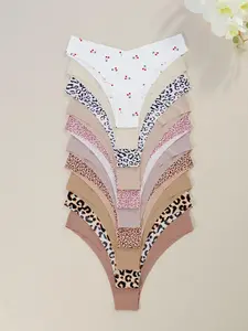 Women's Floral Heart Leopard Print Underwear Set, 3/4/6/7/8/10/12 Pieces, Casual Fitted Design, All Seasons Comfortable Panties