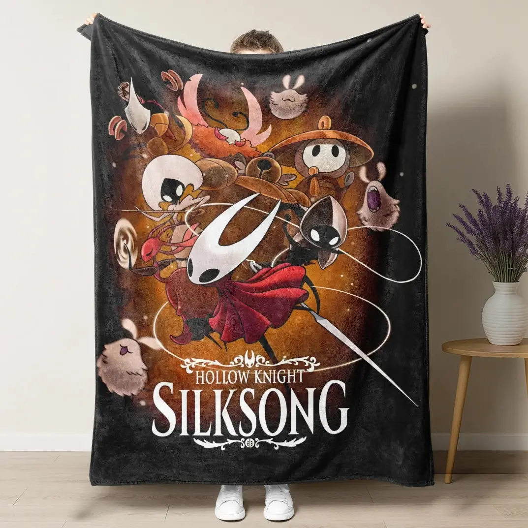 Hollow Knight Silksong Flannel Blanket Plush Soft Throw Blanket for Bed Couch Sofa, Bedding Set Bed Sheets Comforter Style, Anime Gamer Blanket for Adults Kids Home Bedroom Gift