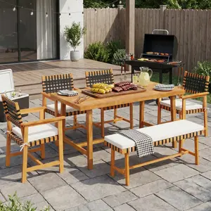 Spaco Heavy-Duty Acacia Wood Dining Table for 6 People – Sturdy Rectangular Indoor/Outdoor Wooden Table for Dining Room, Patio, or Garden