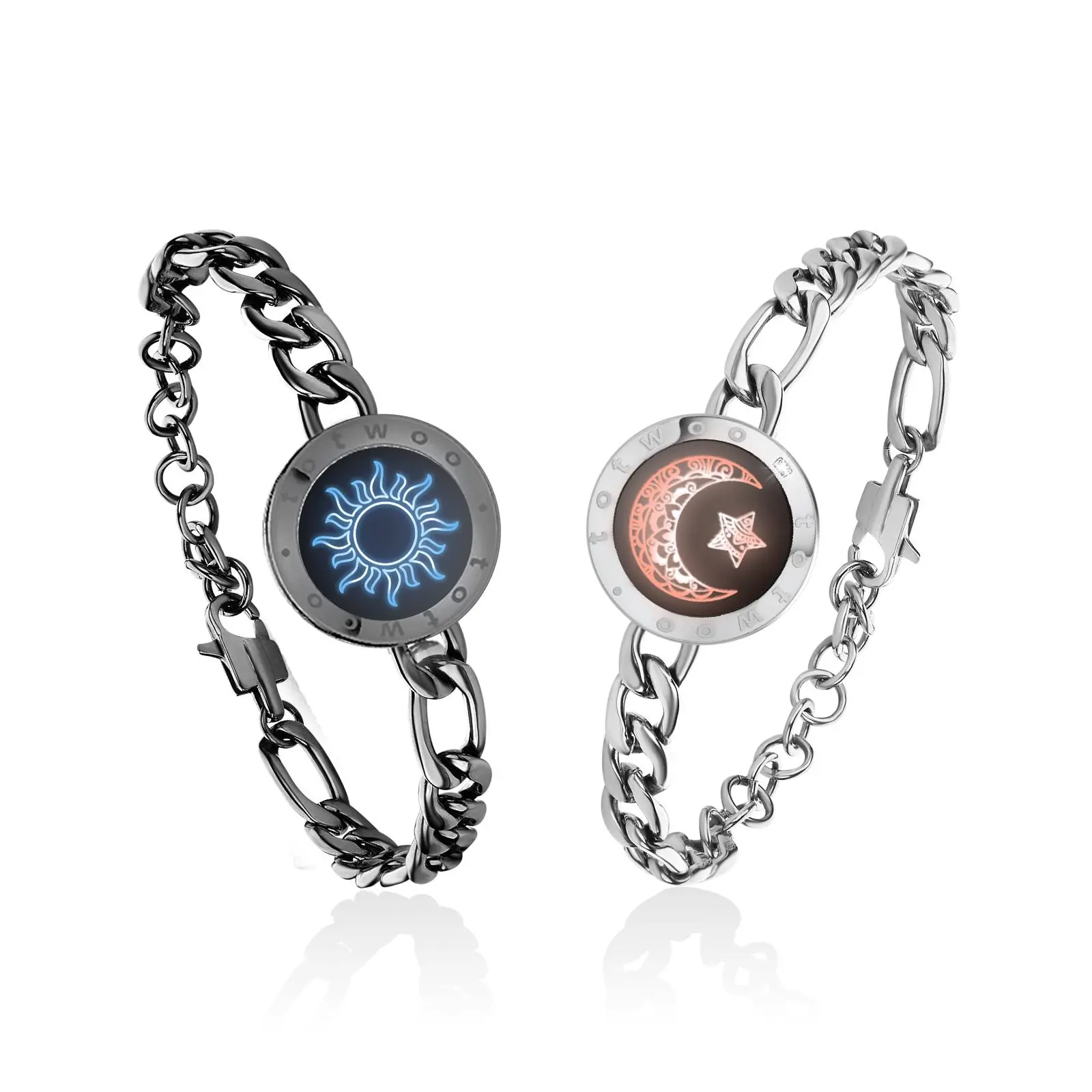 TOTWOO Elegant Plastic Sun and Moon Smart Matching Bracelets for Intimate Couples, Touch to Send Light, Vibration Jewelry, 1-to-1 Bluetooth Pairing via iOS/Android App, Personalized Long Distance Connection Gifts
