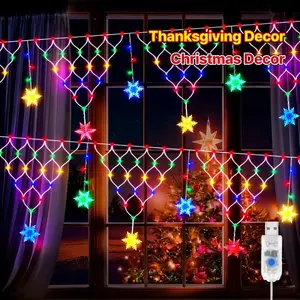 New Christmas Snowflake Triangle Grid Light, USB Powered, 8 Modes, Holiday Decoration Atmosphere Lamp, Perfect for Garden, Patio, Porch, Camping, Outdoor Decoration Light