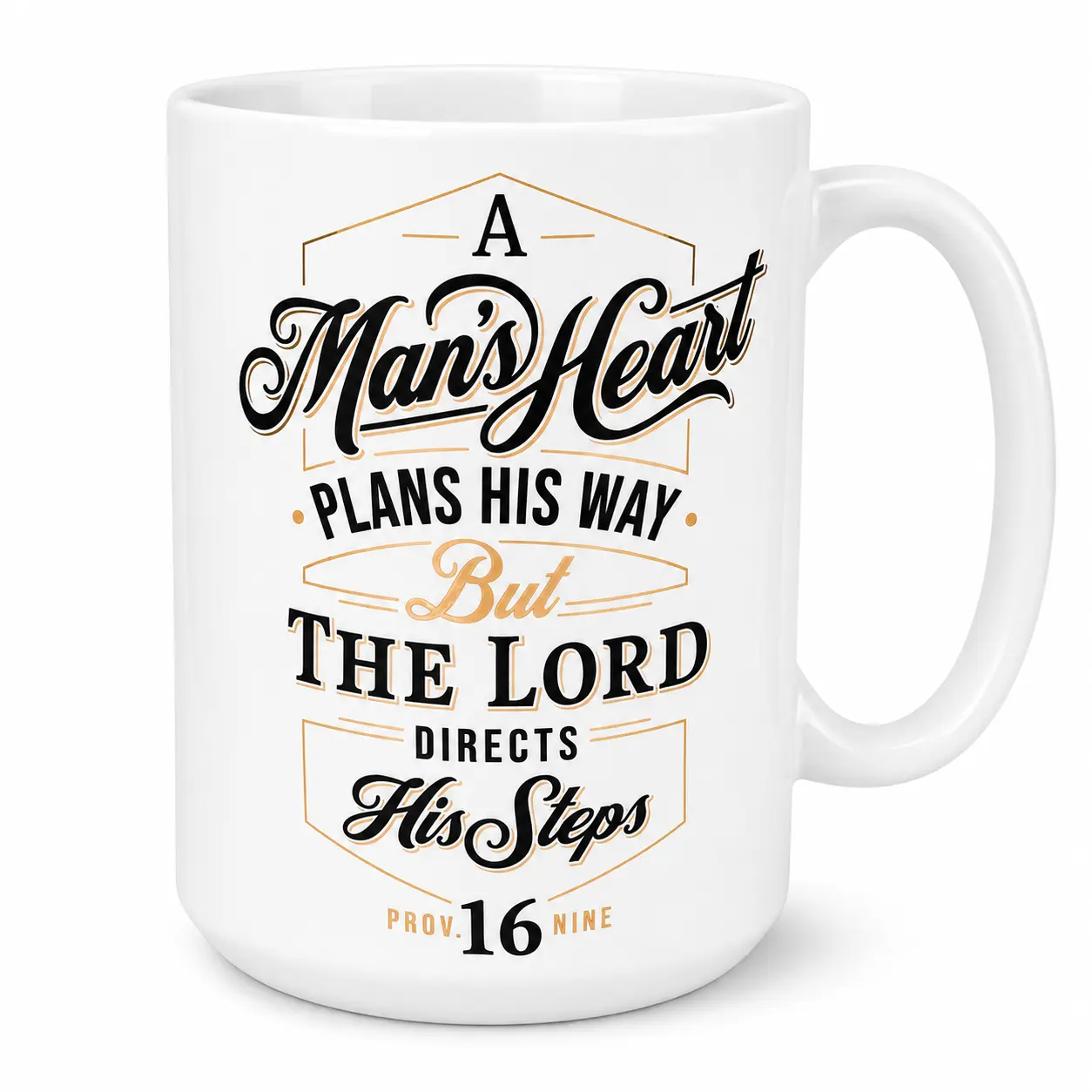 Christian Bible Verse White Ceramic Mug, 11oz 15oz Coffee Mug with Printed Design, Proverbs 16:9 Faith Quote Mug with Print, Religious Gift Tea Cup