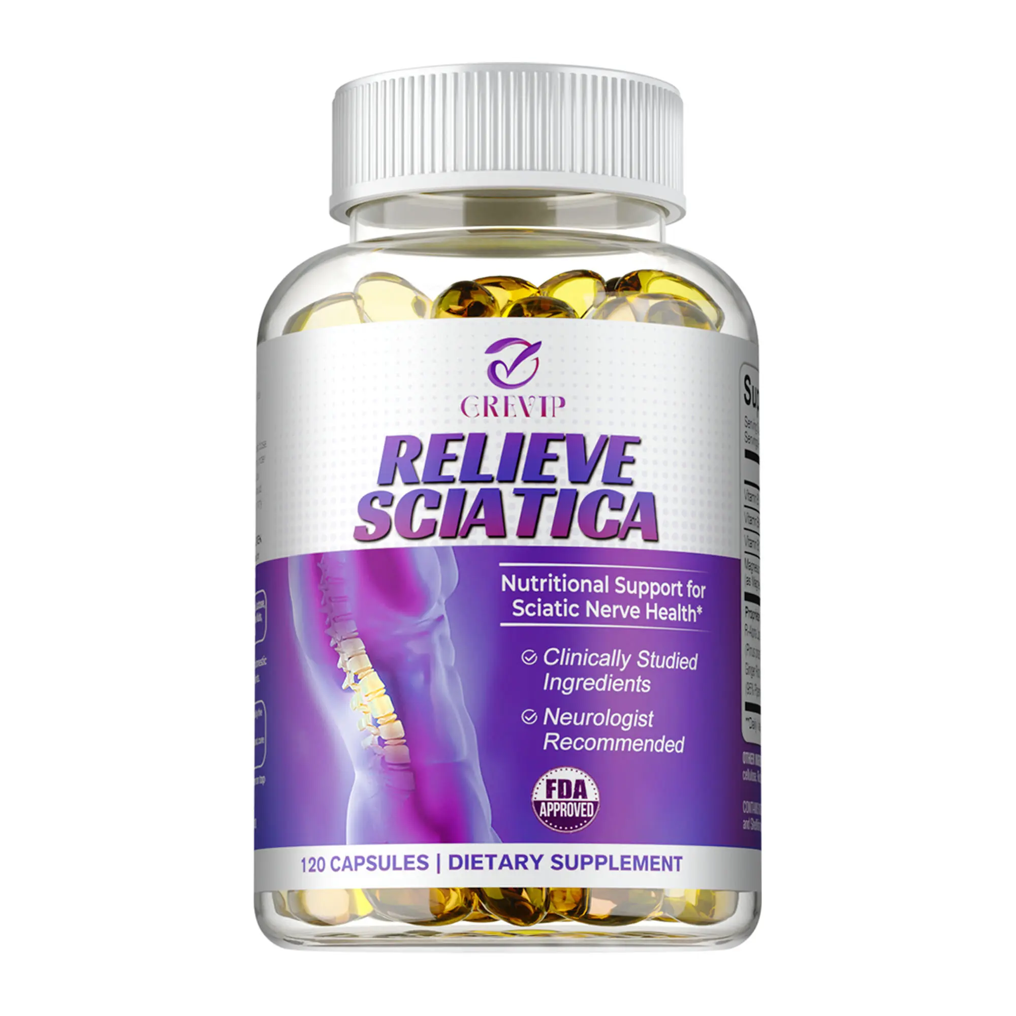 Grevip Nerve Soothing Vitamins  - Lower Lumbar Sciatic, Hip, Thigh, Leg, Foot  Natural Supplement