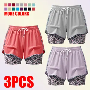 Women's Comfortable Elastic Double-Layered Shorts, Activewear Sportswear Bottom for Casual Sports
