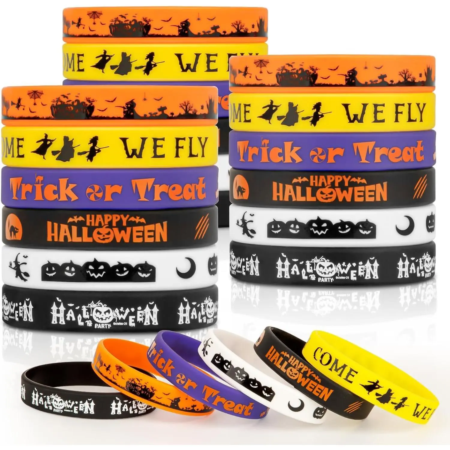 Z-PSD5 30-Pack Halloween Rubber Bracelets Bulk – Halloween Party Favors Silicone Wristbands Bracelet for Party Gifts,Trick or Treat Goodie Bag Stuffers,Classroom Prizes & Kids Toddlers Girls Boys Trinkets