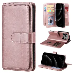 Large Capacity 10 Card Slots Faux Leather Wallet Phone Case, Cover, Cellphone, Premium Smooth Texture with Exquisite Folded Edges, Multi Card Holder Design, Heavy-Duty Shockproof & Impact Resistant, Durable Material, Compatible with iPhone 11/12/13/14/15