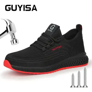 GUYISA Men's Steel Toe Worker Work Boots - Anti-Smash, Anti-Puncture, Wear-Resistant, Breathable Fabric Footwear with Laces, Round Toe for Factory, Outdoors - Summer Shoes, Father's Day Gift