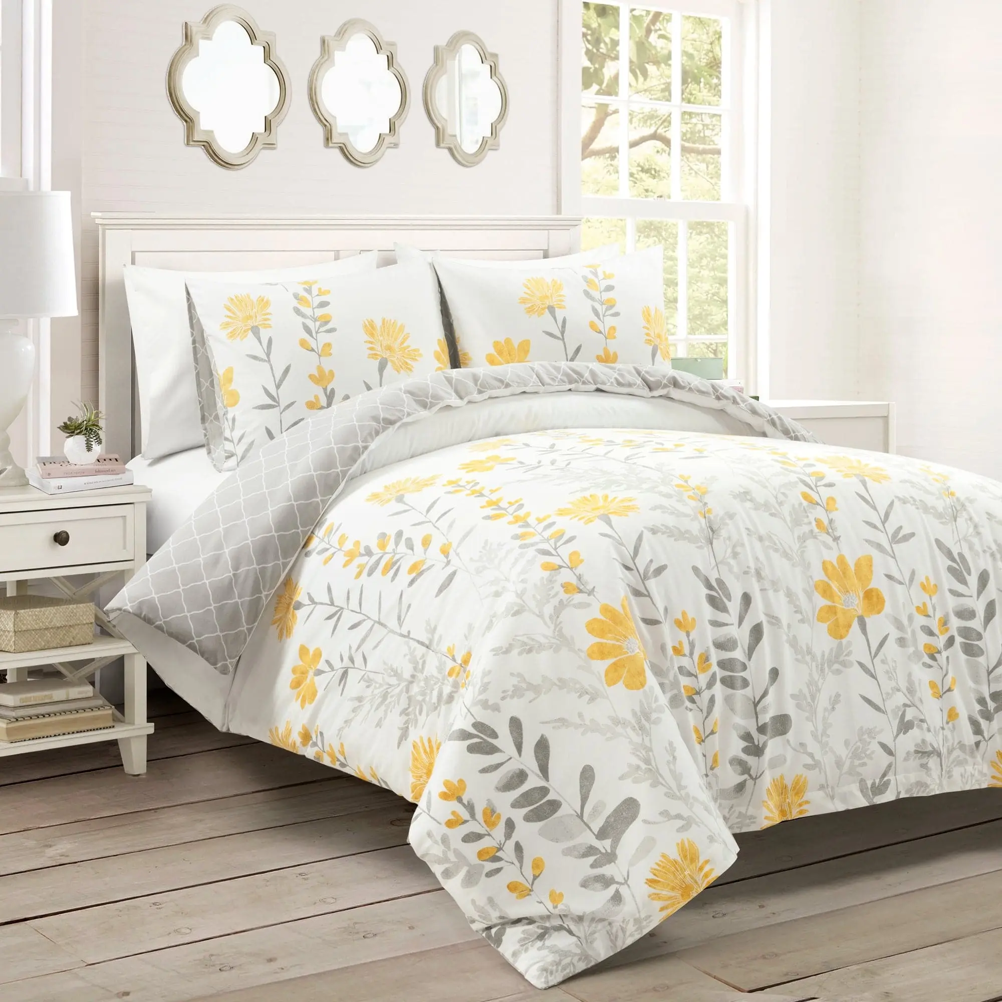 Lush Decor Aprile Reversible Cotton 3-Piece Duvet Cover Set - Cozy Bedding Set, Decorative 3-in-1 Bedding Solution, Decorative Duvet Cover, 3-In-1 Duvet Cover Sets