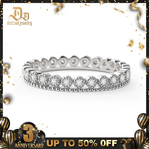 Delzzad 14K Gold-Plated Morning Dewdrop Ring Vintage Double Row Eternity Wedding Band Ring VVS Synthetic Moissanite Ring Jewelry Perfect Birthday Engagement Wedding Anniversary Christmas Gift Duchess Cut Ring Solitaire Stackable