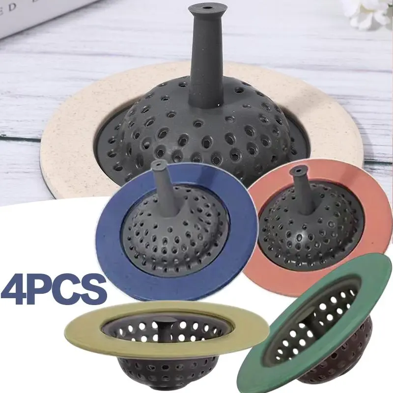 4-Pack Round Sewer Plug Floor Drain Cover - Compact, Sturdy Plumbing Accessory with Durable Filter Basket Stopper, Debris Block for Home Kitchen Sink Protection, Showers, Bathtubs