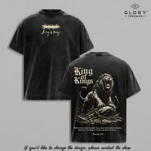 King of Kings Jesus Lion Vintage Washed Oversized T-Shirt, Heavy Cotton Christian Faith Graphic Tee, Biblical Lion of Judah Streetwear, Unisex Religious Shirt, Powerful Jesus Apparel Gift for Believers