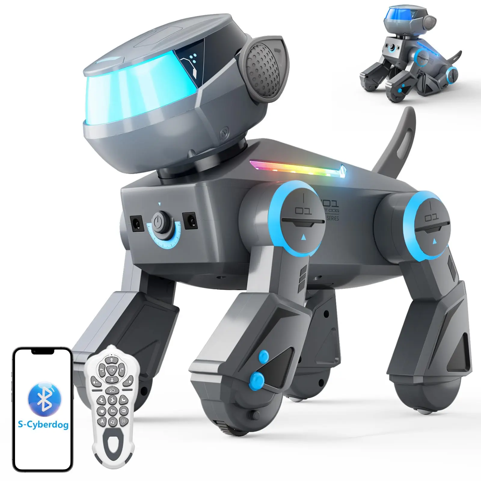 Rechargeable Programmable STEM Robot Dog Toy for 3-8 Year-Old Unisex Kids, Bluetooth Remote Control Hobby Pet with Multi-Color LED Eyes, Singing Dancing ABS Toy, Science Learning Gift with F4U Corsair 3D Stunt Plane Theme, Programmable Robot