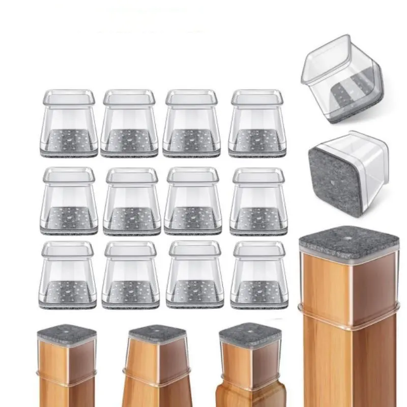 Transparent Anti-Scratch Table Chair Feet Pads, 12-Pack, 1.4 Inch Square, Noise Reduction, Durable Protective Covers, Home