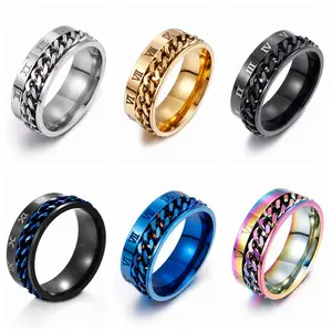 Roman numeral ring, rotatable chain ring, stress-reducing hand jewelry, personalized and versatile fashion design, trendy hand jewelry