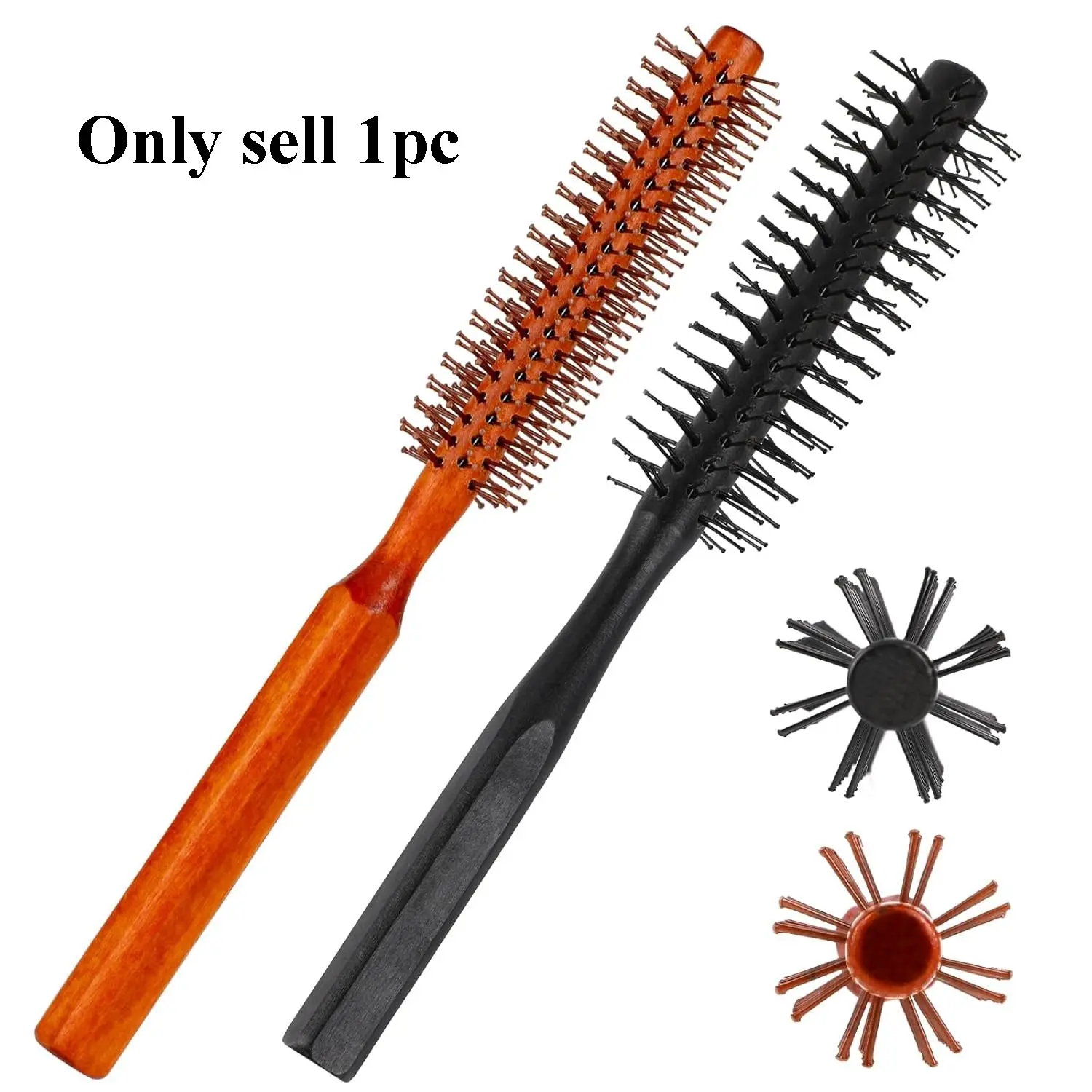 Small Wooden Roller Comb with Fluffy Hair Roots, Cylindrical Roller Comb for Salon Beauty, Inner Button Roller Comb for Bangs and Curly Hair Curling Brush, Hair Care Comb, Hair Styling Tools, Combs for Hair Stylist