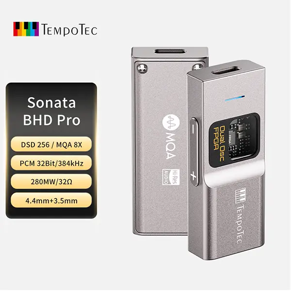TempoTec Sonata BHD Pro portable USB C dongle DAC and Amplifier which can use on android phone, iPhone, iPad, computers to decode high resolution music 4.4mm& 3.5mm,PCM384kHz(Grey) Audio Digital amplifier