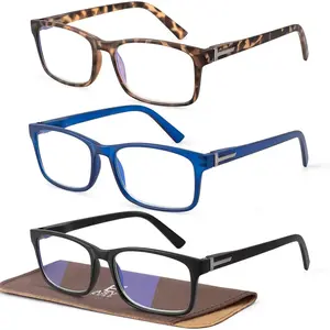 3 Pairs Reading Glasses for Men,Rectangular Men's Blue Light Blocking  with Spring Hinge