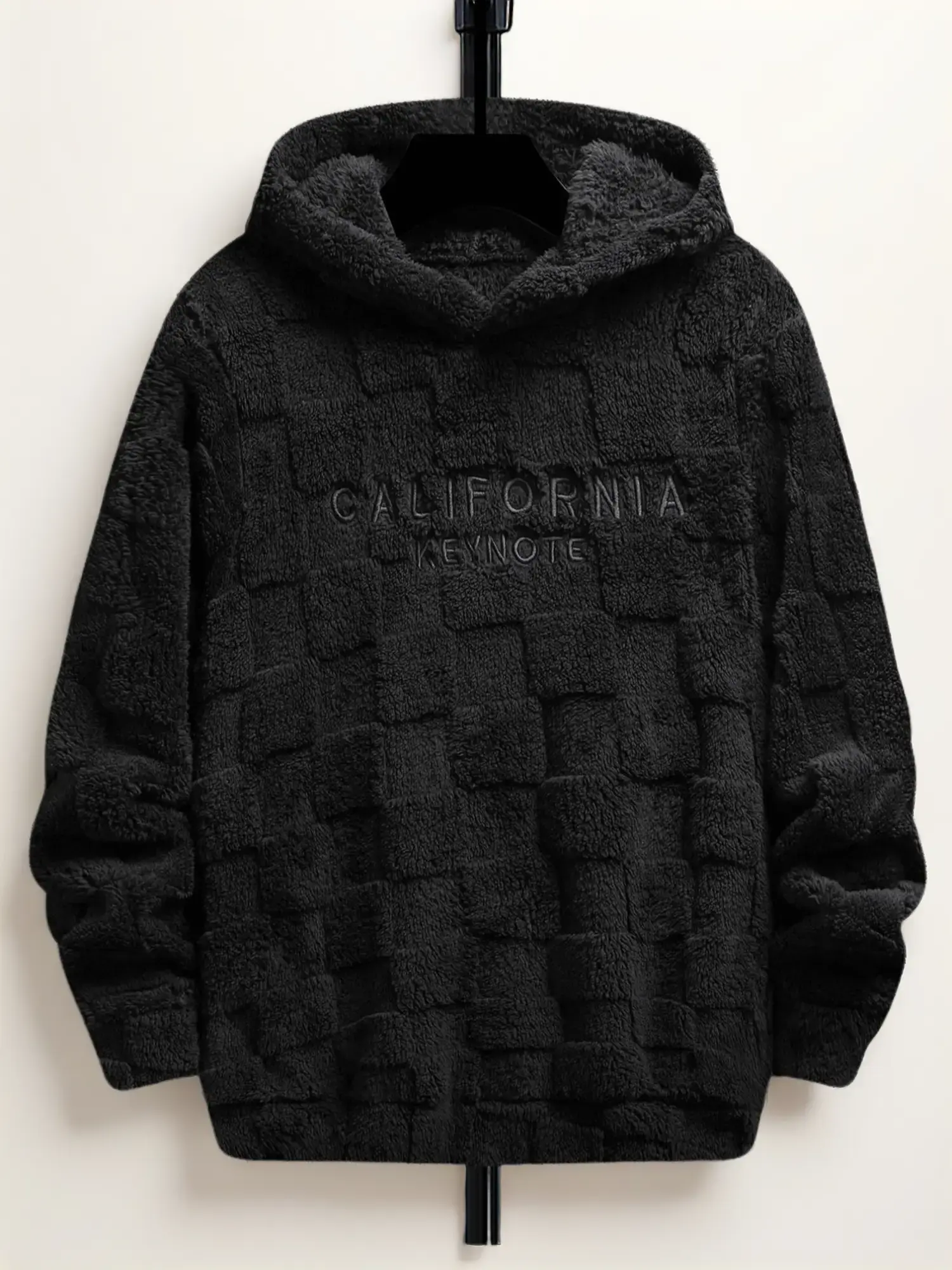 Men's Casual Letter Embroidery Fleece Hoodie, Textured Pullover Sweatshirt with Drawstring for Winter, Easter, Thanksgiving, M, L, Sweatshirts, Fitted, New Year, Long Sleeve, Halloween