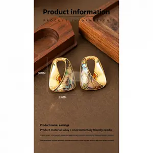 Iridescent Abalone Shell Earrings| Trendy Gold Statement Earrings