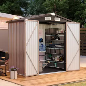 Aoxun 6×4 FT Outdoor Storage Shed with Floor, Heavy-Duty Galvanized Steel Shed, Weatherproof Ventilated Design with Double Doors, Perfect for Tools, Bike, Generator Storage
