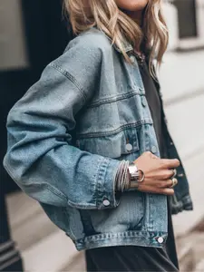 New Women's Street Fashion Denim Jacket, Classic Casual Washed Look, Heavy Craftsmanship, Versatile Design, Perfect for Daily Wear