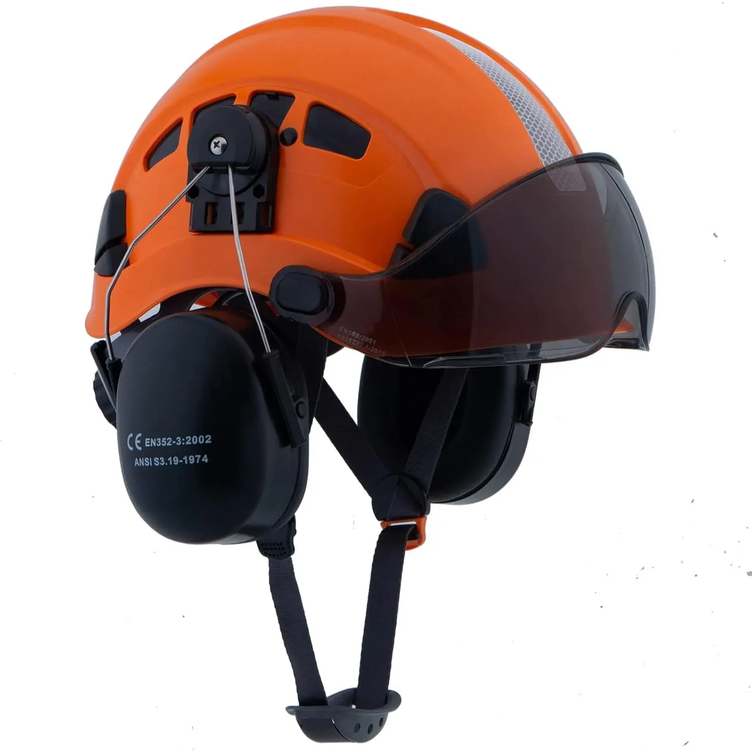 Reflective Safety Hard Hat with Ratchet Fit - 3-in-1 Head, Face & Ear Protection, Integrated Visor, Adjustable Ear Muffs, 8 Cooling Vents, High-Impact ABS Shell, Hot Weather Gear, 6.5-8 in Fit for Logging, Construction, 6.5 To 8 In Fit