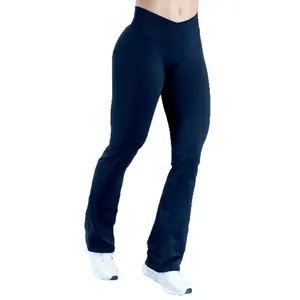 DFYNE Cross-Waist Yoga Flare Pants for Women, High-Elastic Fitness Pants for Lifting Hips and Slimming Tummy, Pilates Training Pants