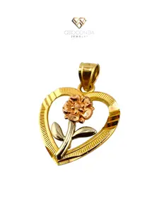 Oroconda Jewelry 14k Solid Gold Heart Pendant with Rose Interior 3-Tone Design Romantic Elegance Eternal Love Symbol