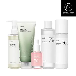 Korean Glass Skin Set (Oil Cleanser + Deep Cleansing foam + Heartleaf Toner + Pink Serum + Calming Moisturizer)|Niacinamide serum, dark spot care, hyperpigmentation, hydrating