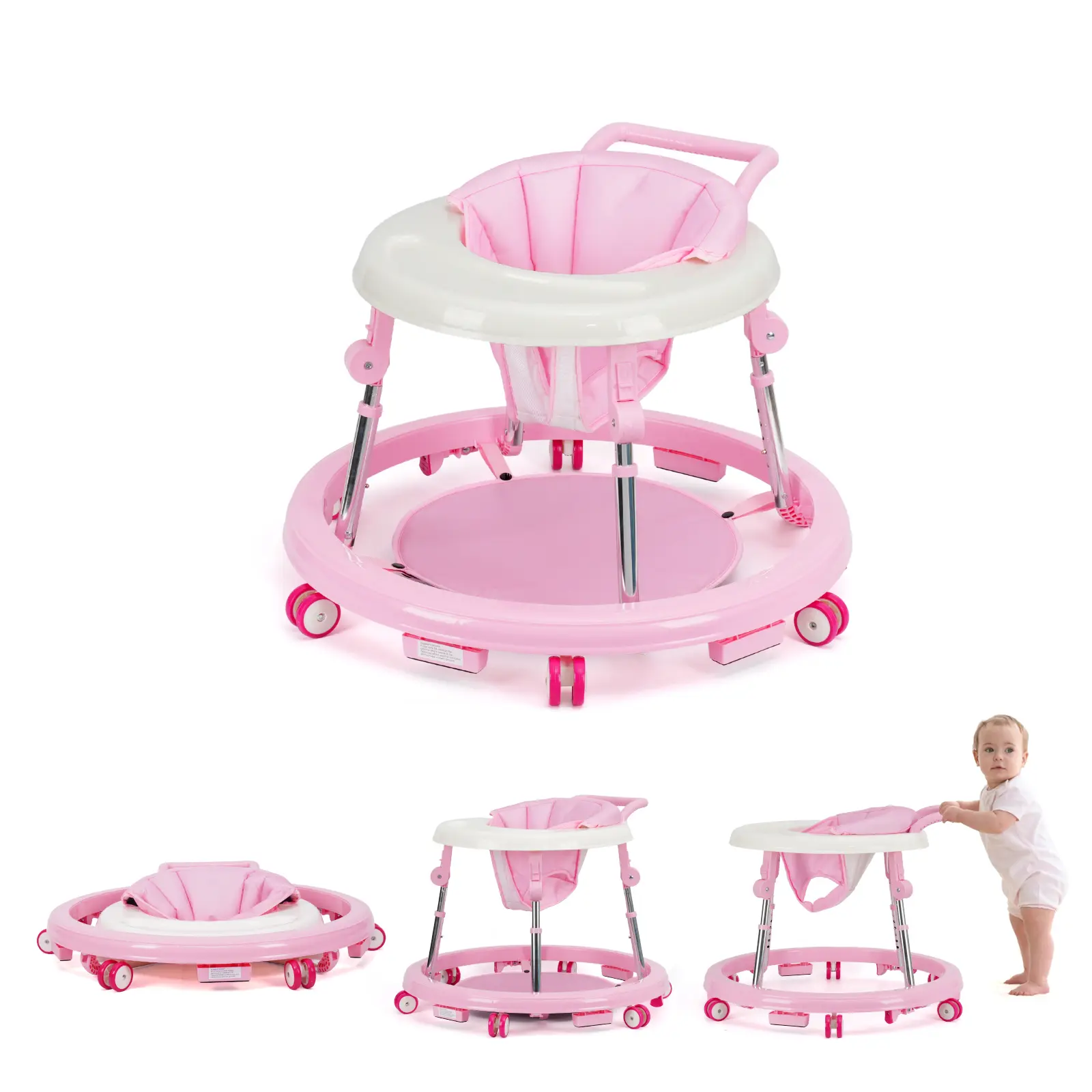 Foldable Baby Walker with 9 Adjustable Heights, Baby Walker for 7-18 Months, Portable Anti-Rollover with Wheels, Rolling Portable Structure, Anti Fall Baby Walker,backtoschool, glowup