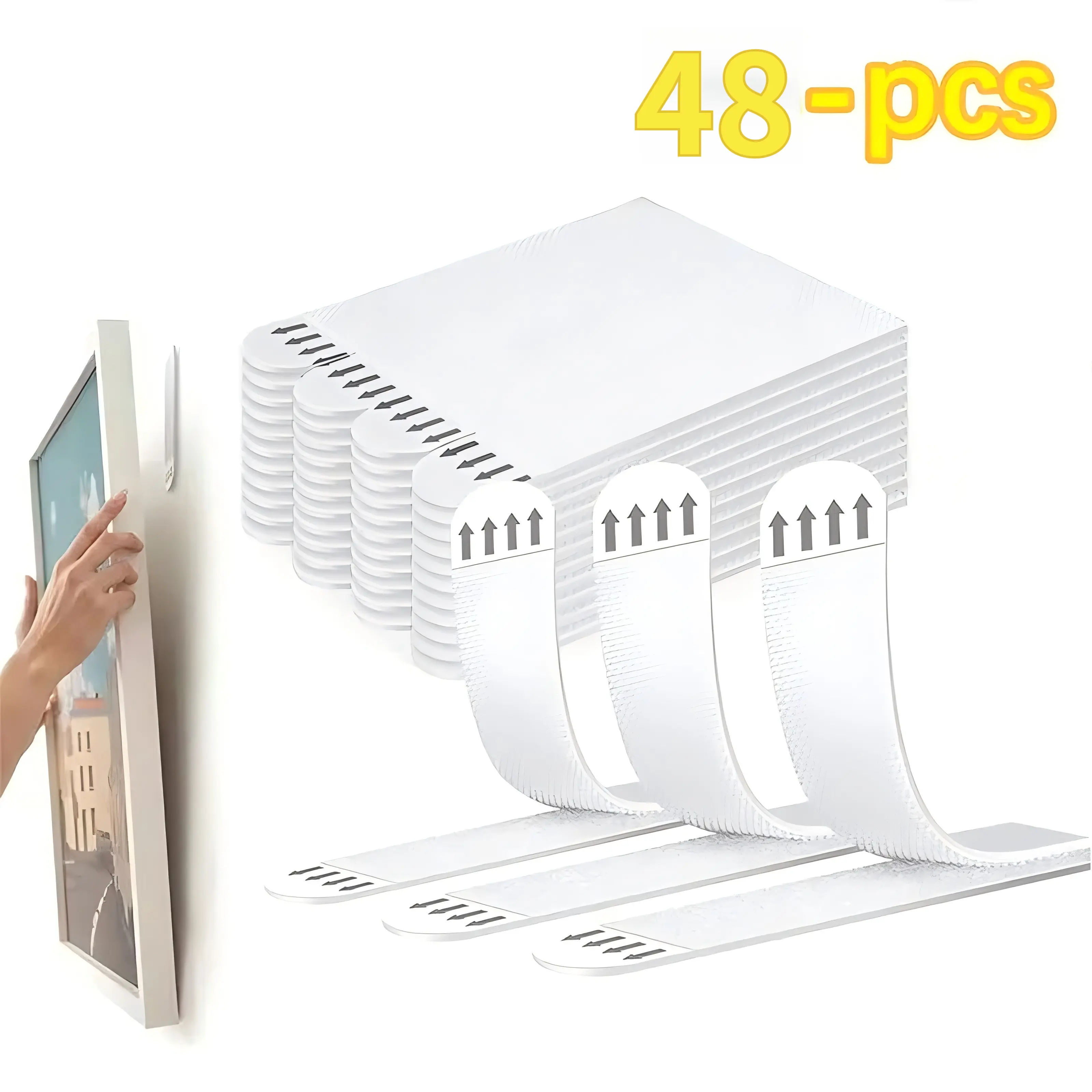 Picture Hanging Strips, 48 Pack (24 Pairs) - Heavy Duty Self Adhesive Mounting Tape for No Nails, Damage-Free Decorating, Renter-Friendly, Adhesive Backing