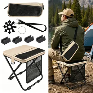 Portable Folding Stool - 12in Tall Collapsible Backpack Stool with Storage Pouch, Hands-Free Carry, Supports 300lbs, Ultralight for Camping, Hiking