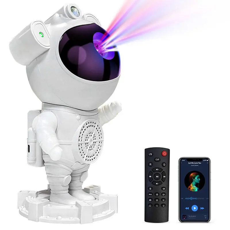 AMYTHYLLA White Astronaut Star Projector with Nebula Effect, Adjustable Brightness Lights, Remote Control, Speaker, 360-Degree Adjustable, for Home Decor, Gifts Star Projector for Bedroom, Galaxy Projector Kids Room, Astronaut Lamp Night Light