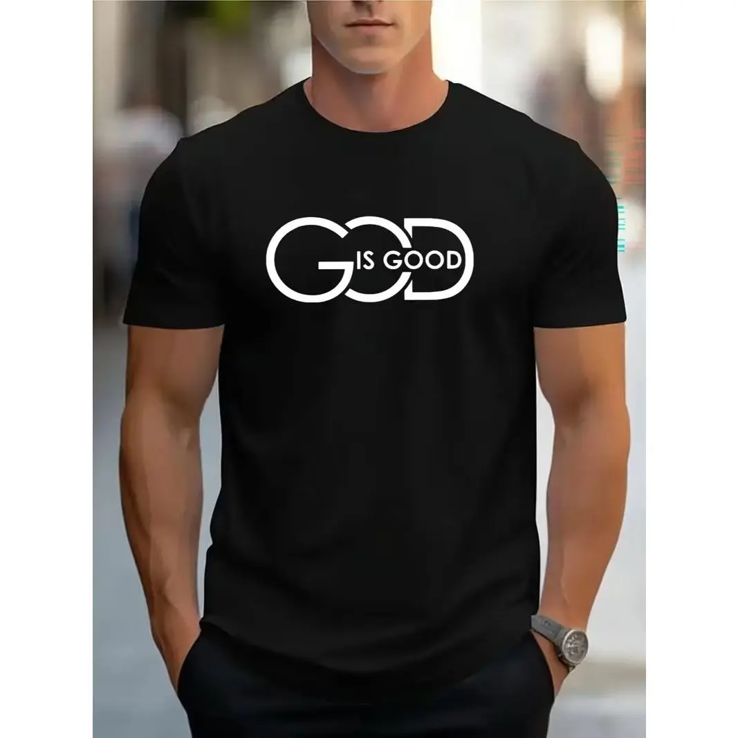 God is good Graphic Print T-Shirt For Men Casual Short Sleeve Tee 1 Pcs  Heavy Cotton - Comfortable Crew Neck, Soft Adorable Tees Tops