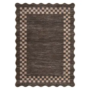 4 x 6 ft Polyester Brown Rectangular Area Rug, Indoor Modern Geometric Bordered, Machine Washable, Rugs for Bedroom