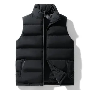 Zipper Men's Stylish Slim-Fit Mock Neck Sleeveless Polyester Waistcoat - Menswear Casual Vest Jacket, Thick Woven, Day & Street Style Tops (Beige, Black), Plain, Sleeveless Gilet