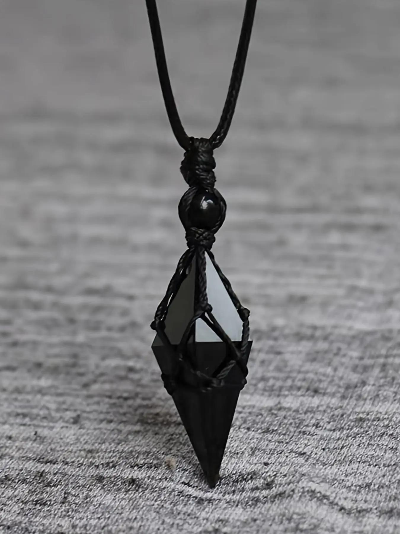 Bohemian Natural Obsidian Pendant Necklace, Unisex Adjustable Length Handmade Jewelry, Casual Versatile Gift for Valentine's Day, Mother's Day, Father's Day, Daily Wear Necklace, Boho Style Jewelry